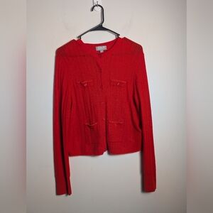 J. Crew Cashmere Cardigan Red Featherweight pointelle cardigan Sz L Cb882